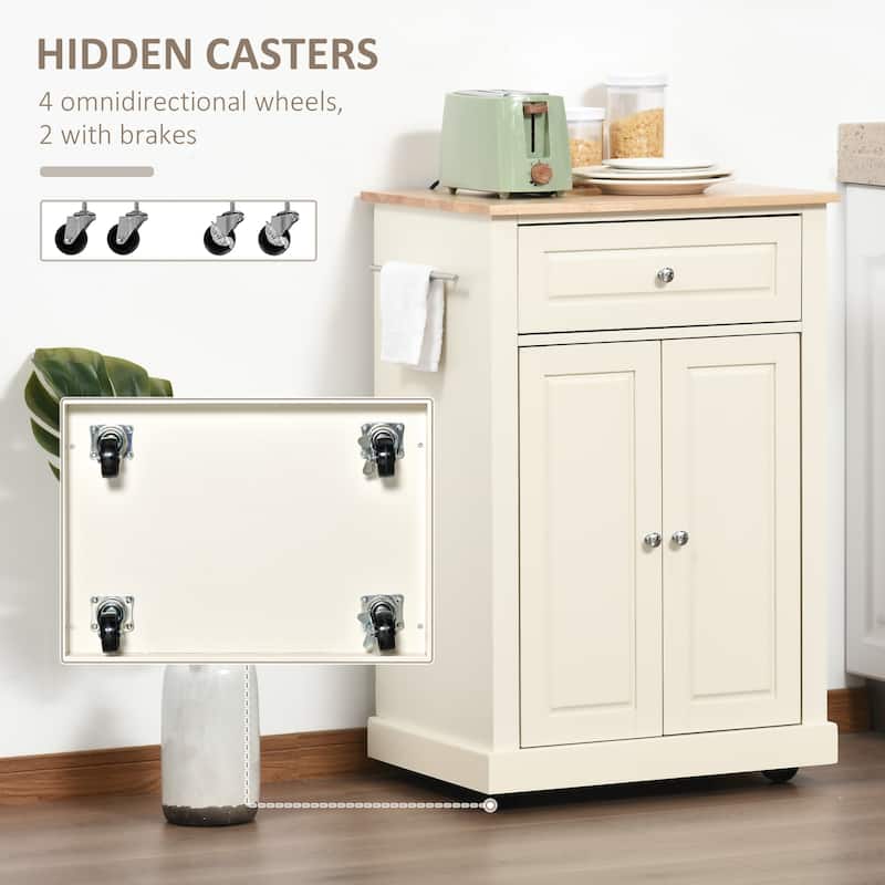 HOMCOM Rolling Kitchen Island Cart, Portable Serving Trolley Table with Drawer, Adjustable Shelf and 2 Towel Racks