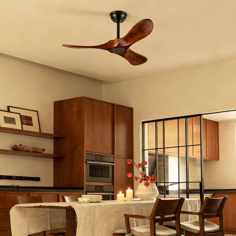 36 Inch Small Wood Ceiling Fan without Light With Wall Switch and Remote Control,6 Speed,3 Blades Walnut Outdoor Ceiling Fans