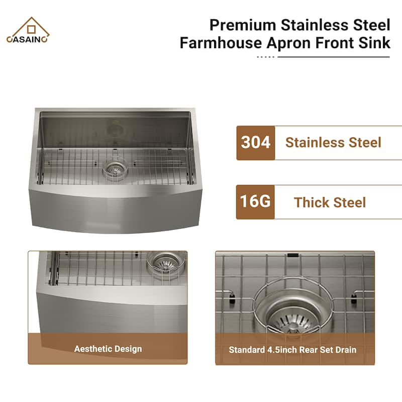 Stainless Steel Sink 36 in. Single Bowl Farmhouse Apron Kitchen Sink with Two-Function Brushed Nickel Kitchen Faucet