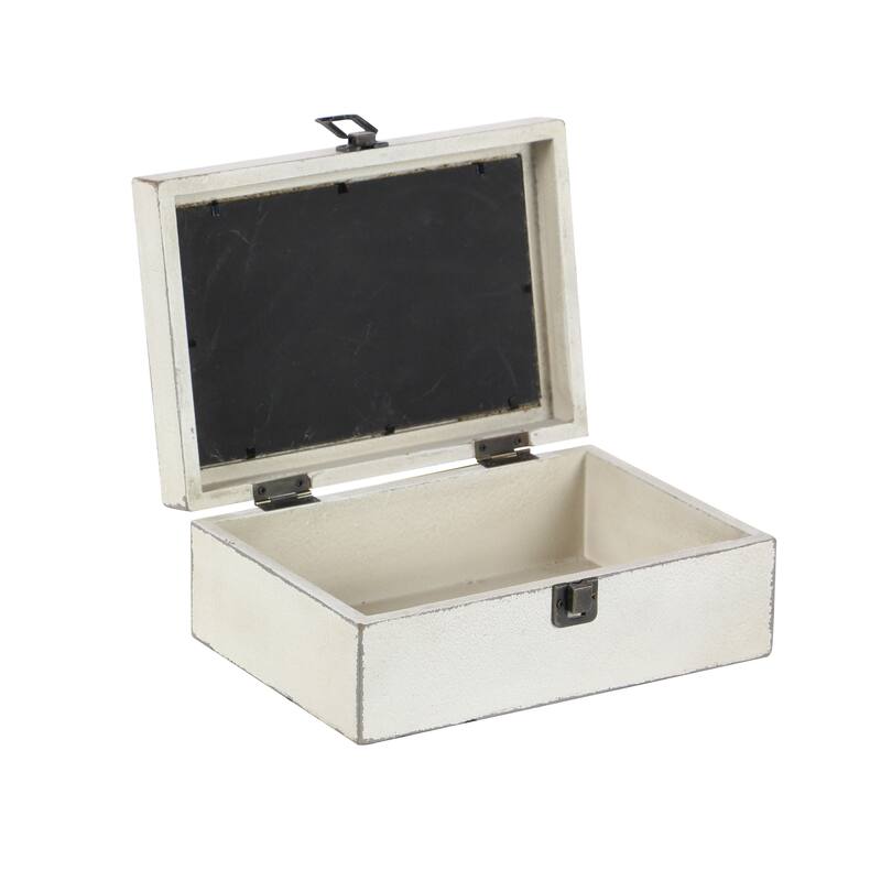 White Wooden Decorative Box with Hinged Lid (Set of 2)