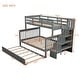 preview thumbnail 9 of 8, Twin-Over-Full Bunk Bed with Twin size Trundle Bed, Storage Stairs and Guard, Gray