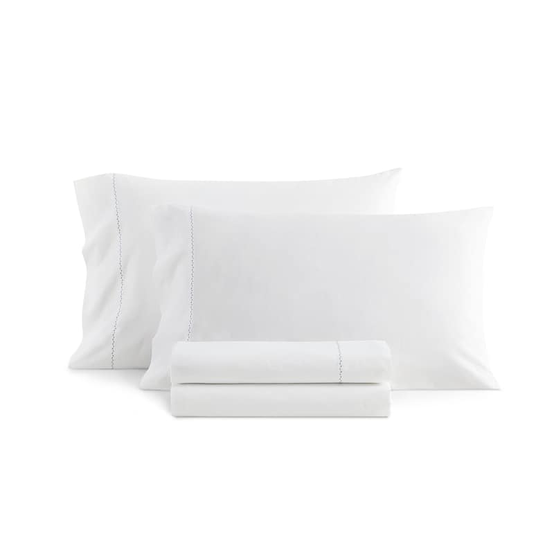 Martha Stewart Lilly Pond Leaf Embroidered Cotton Sheet Set - Blue - Queen