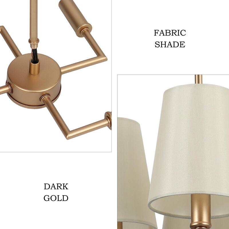 Modern Farmhouse 4-Light Black Gold Geometric Chandelier Metal Pendant Lights with Fabric Shades - 14 "