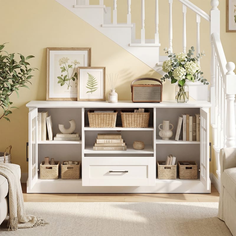 Gymax Farmhouse TV Stand for TVs up to 70'' Media Center w/Glass Doors