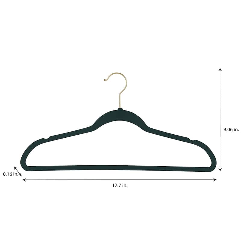 Simplify 25 Pack Slim Velvet Gold Hook Hangers - 17.7" x 9"