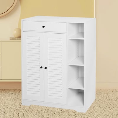 Entryway Shoe Storage Rack Cabinet Organizer with Adjustable Compartments and 2 Shutter Door, Top Drawer and Sturdy Frame