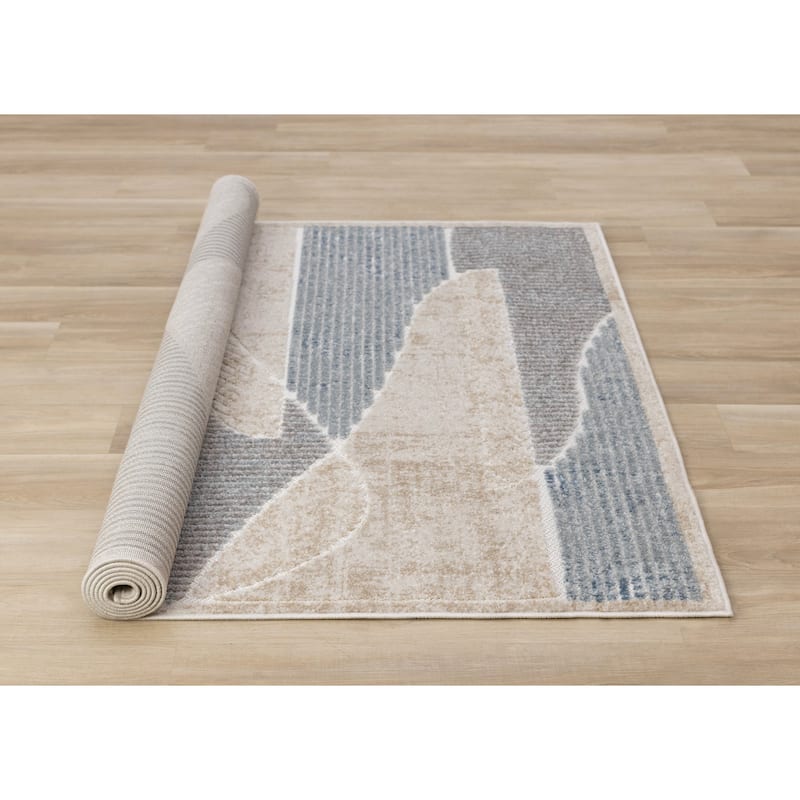 Blue Beige Grey Striped Sandbanks High-Traffic Rug