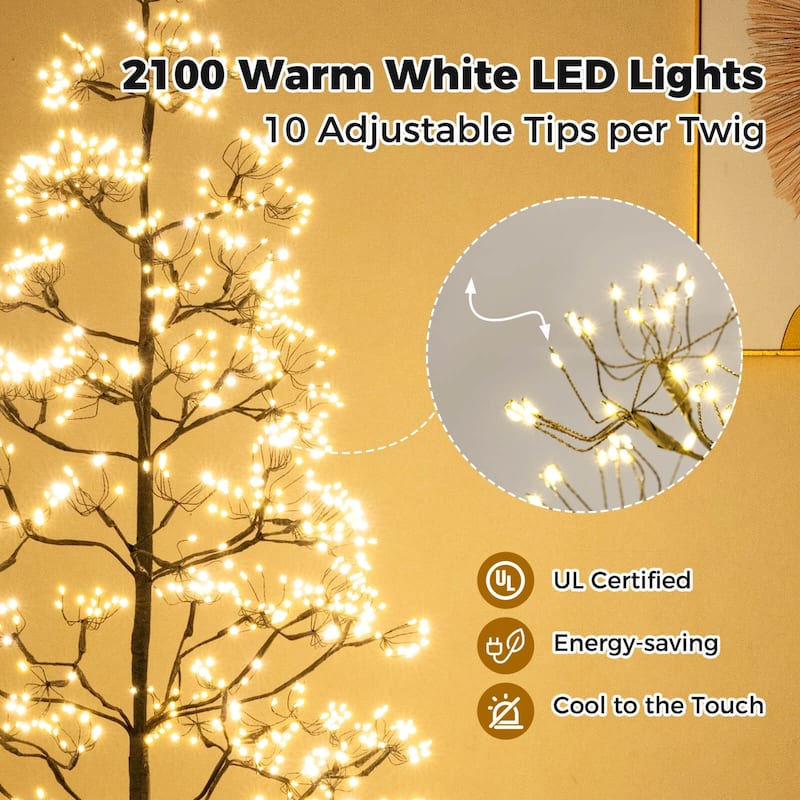 Costway 5/6/7 FT Lighted Alpine Tree with 1500 White LED Lights,