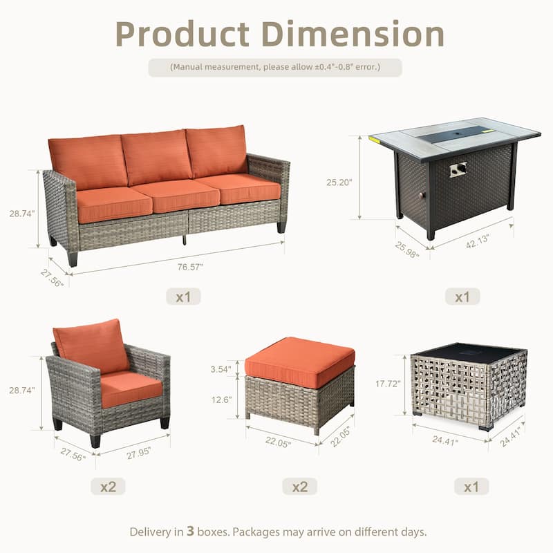 OVIOS 7 Pieces Patio Furniture Set with Solar-Powered Table & Fire Pit