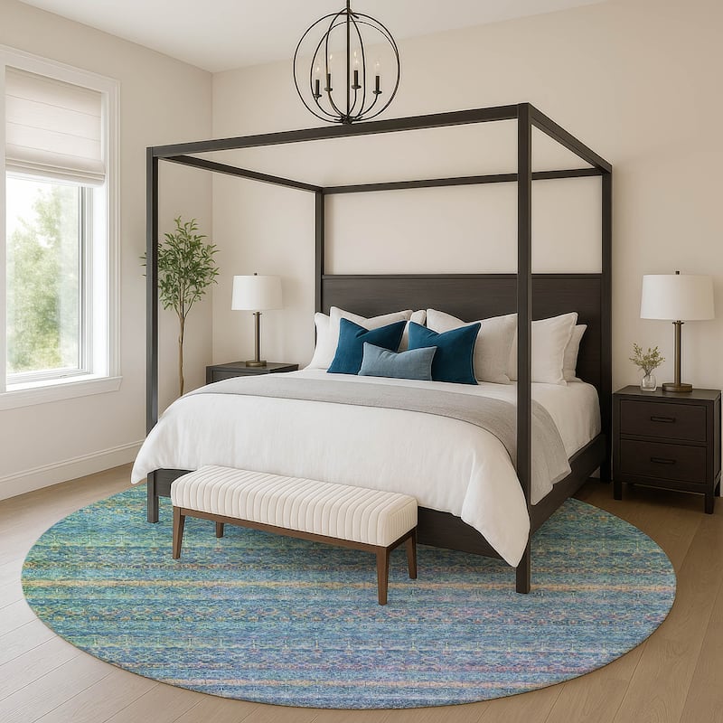 Premium Washable Super Soft Boho Stripes Mayfield Rug - Teal - 8' x 8'