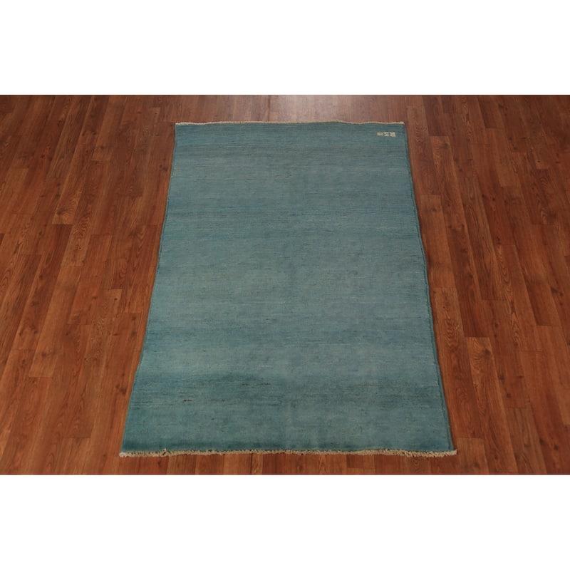 Blue Gabbeh Modern Rug Handmade Wool Carpet - 3'3" x 4'10"