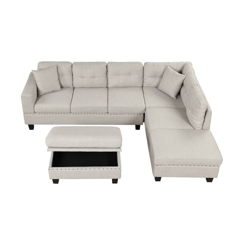 105.1" Velvet L-Shaped Sectional Sofa with Ottoman & Cup Holders