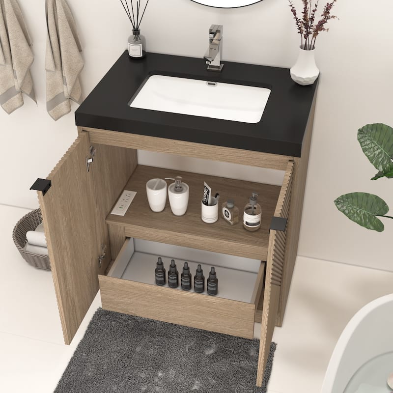 Milano 30" Freestanding Bathroom Vanity with Black Acrylic Sink