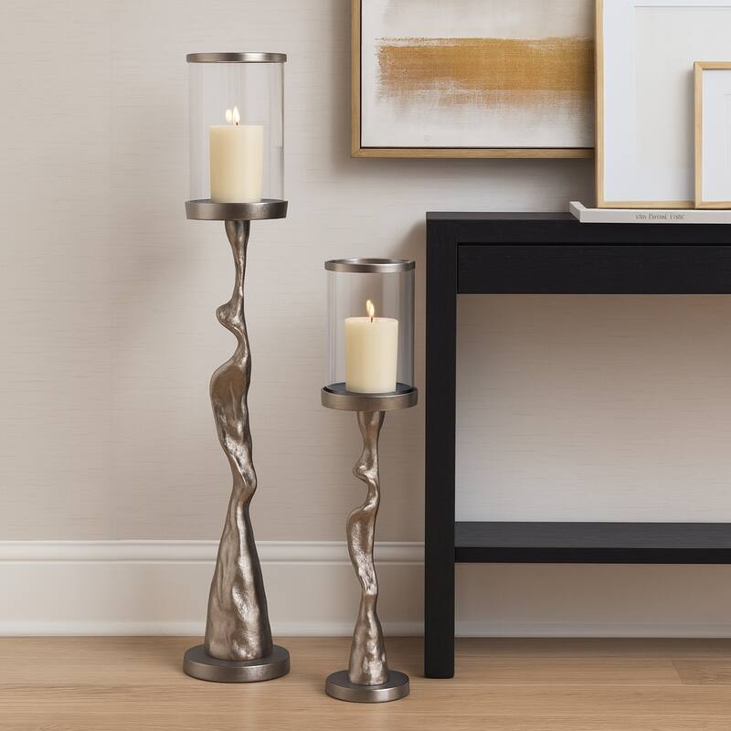Metal Candle Holder Tabletop Sculptural Base (Set of 2) - 30" Silver - 29.5"