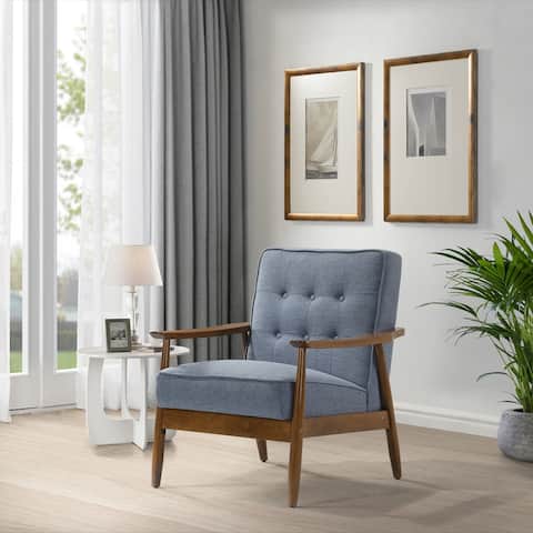 Button Back Wood Frame Chair in Cornflower