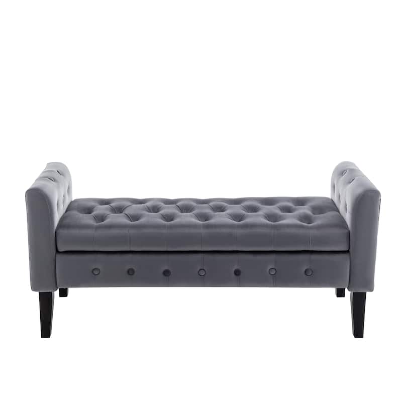Porthos Home Brett Velvet Storage Bench with Rubberwood Legs