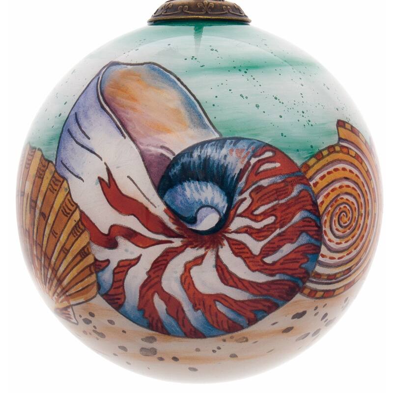 Sea Shell Hand Painted Mouth Blown Glass Ornament - 3" x 3" x 3"