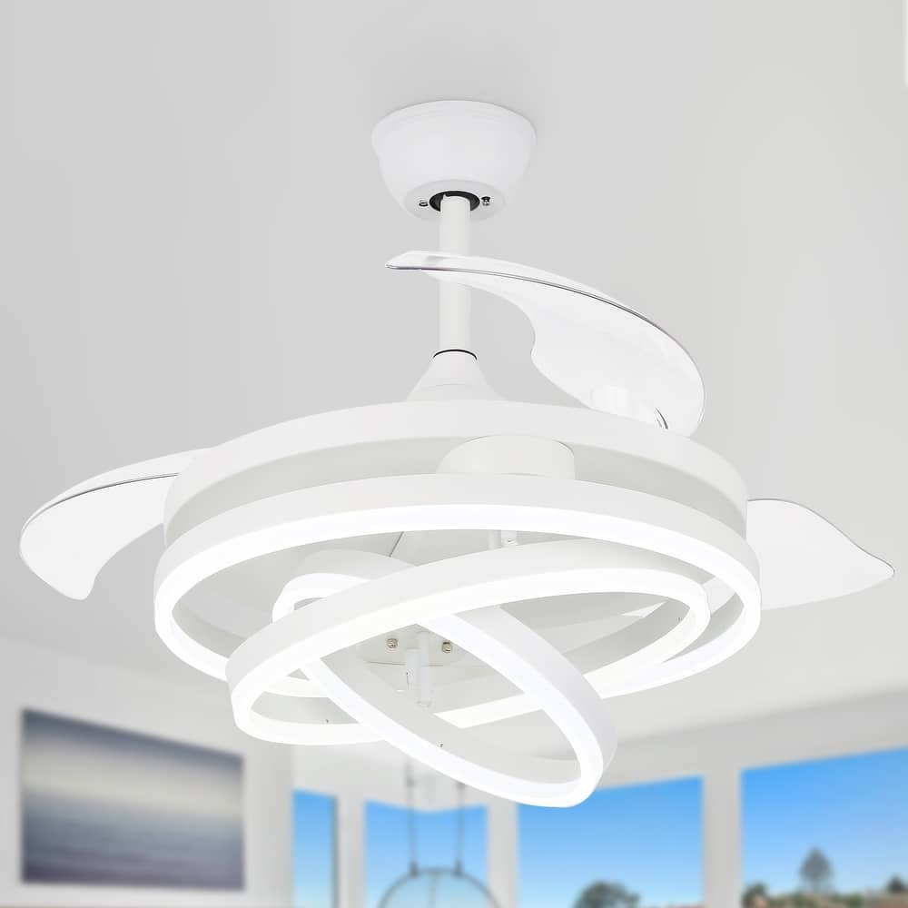Cusp Barn Modern 42" Retractable Ceiling Fan with Lights and Remote, 6 Speed LED Ceiling Lighting for Bedroom Living Room