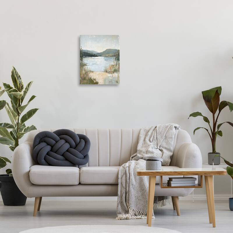 Stupell Abstract Lake Shore & Mountains Canvas Wall Art Design By Petal Prints Design