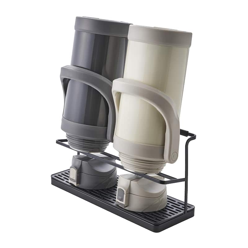 Yamazaki Home Countertop Bottle Drying Rack, Steel, Holds 4.4 lbs - L 4.72 x W 12.6 x H 6.69 inches - Black