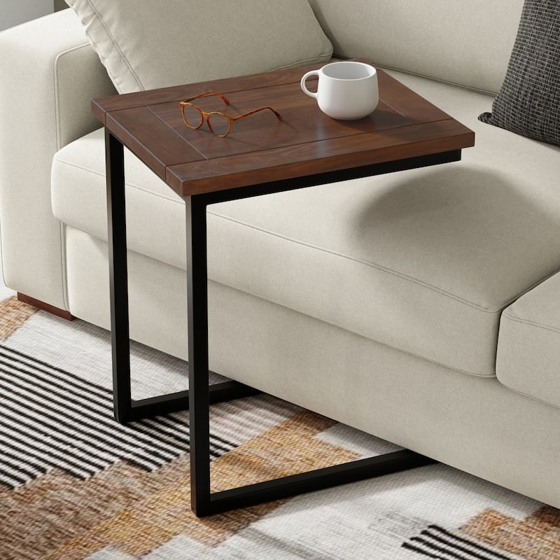 WYNDENHALL Rhonda SOLID MANGO WOOD and Metal 20 inch Wide Rectangle Industrial Wide C Side Table - Walnut Brown
