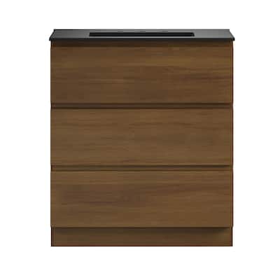 Liberte 30" Freestanding Bathroom Vanity In Brown Oak With Black 3-Hole Widespread Sink Top - 30