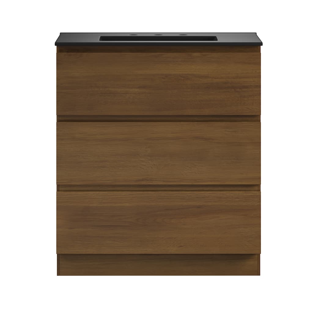 Liberte 30" Freestanding Bathroom Vanity In Brown Oak With Black 3-Hole Widespread Sink Top - 30