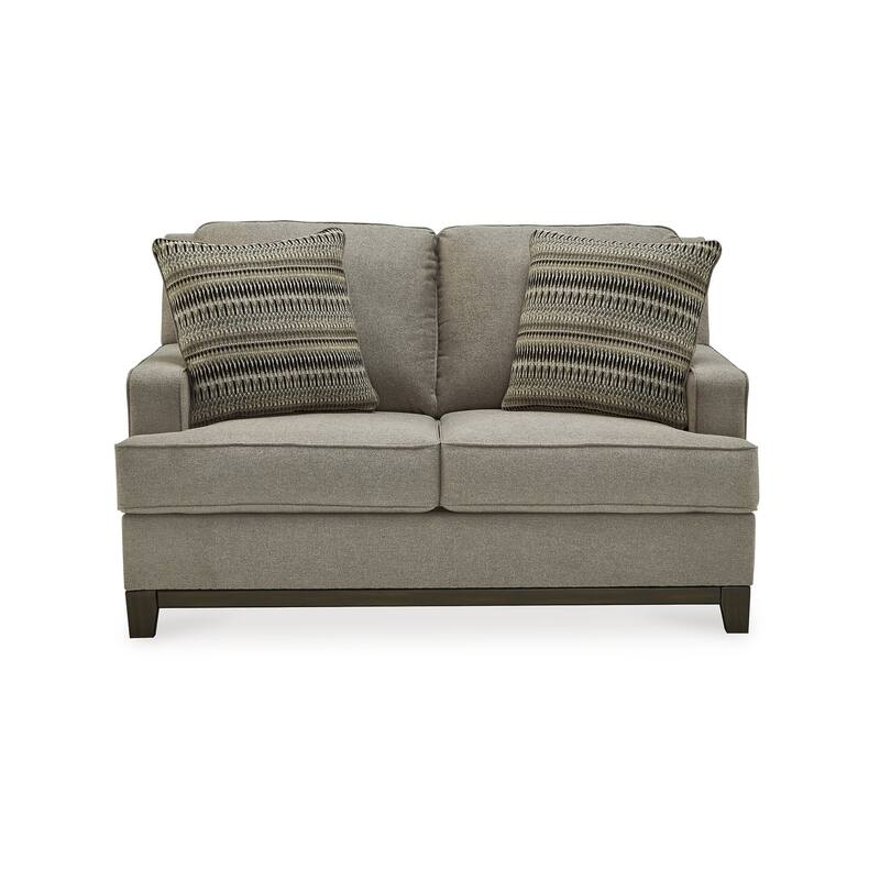 Kenny Loveseat, 2 Accent Throw Pillows, 63 Inch Soft Gray Polyester