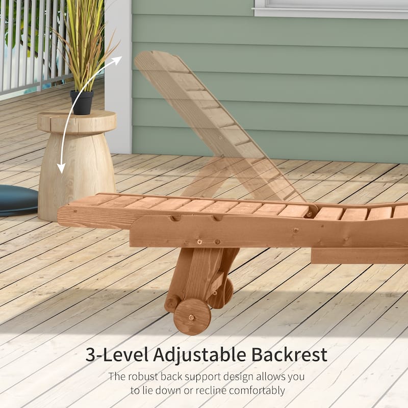 Outdoor Chaise Lounge Pool Chair,Built-In Table,Reclining Backrest for Sun tanning/Sunbathing, Rolling Wheels, Red Wood Look