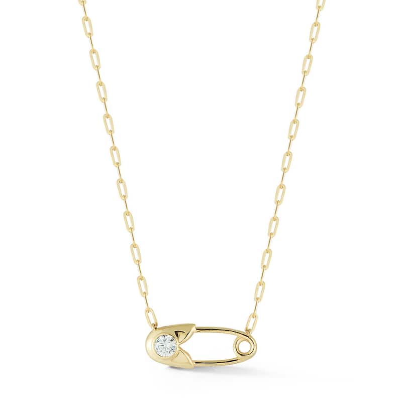 Soleil Sterling Silver Cubic Zirconia Safety Pin Necklace - Yellow