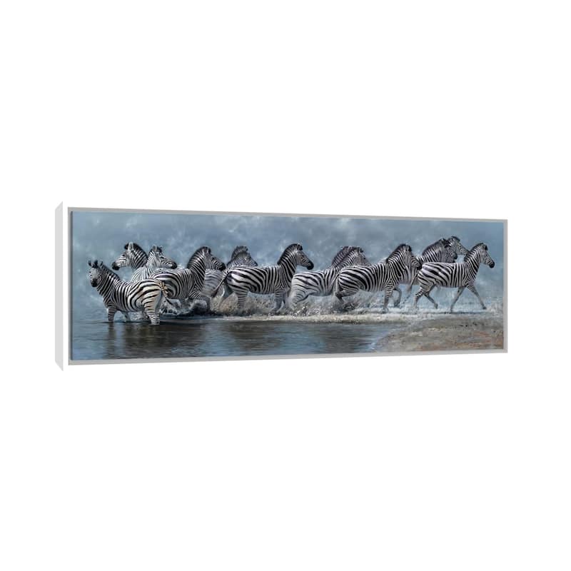 iCanvas "Flight of The Zebras" by Pip McGarry Framed Canvas Print - 20x60 - White