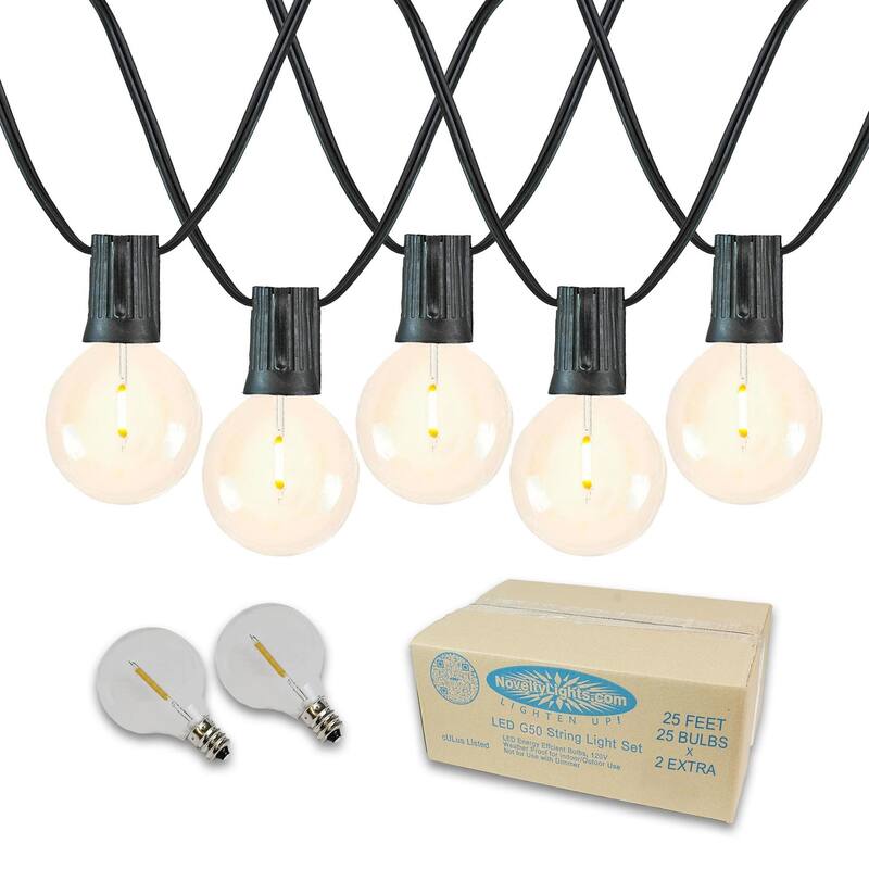 Novelty Lights 25 Feet G50 LED Hanging Patio Outdoor String Lights - Small - Black