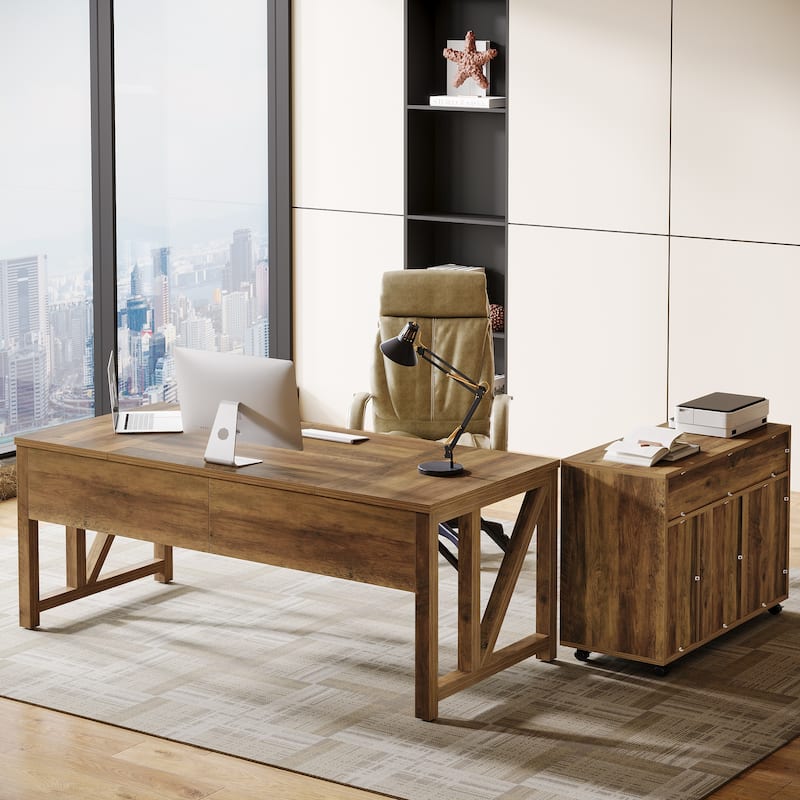 L Shaped Desk Desk and lateral File Cabinet