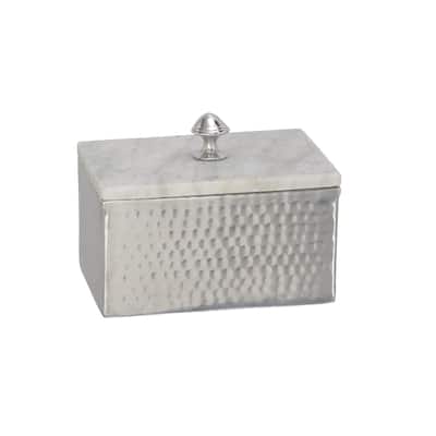 Aluminum Metal Jewelry Box with Marble Lid - Gray - Roche River Decor - 5"W x 7"L x 6"H
