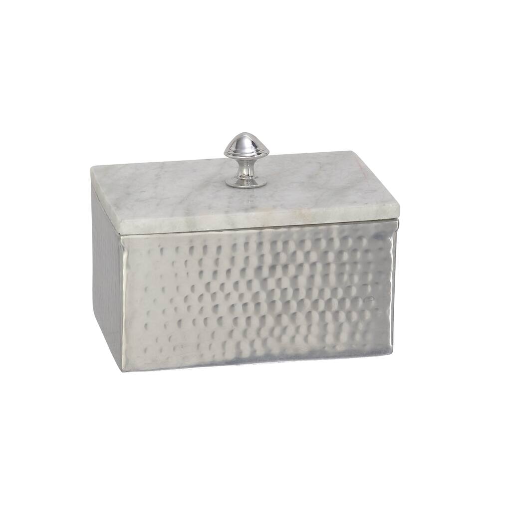 Aluminum Metal Jewelry Box with Marble Lid - Gray - Roche River Decor - 5"W x 7"L x 6"H