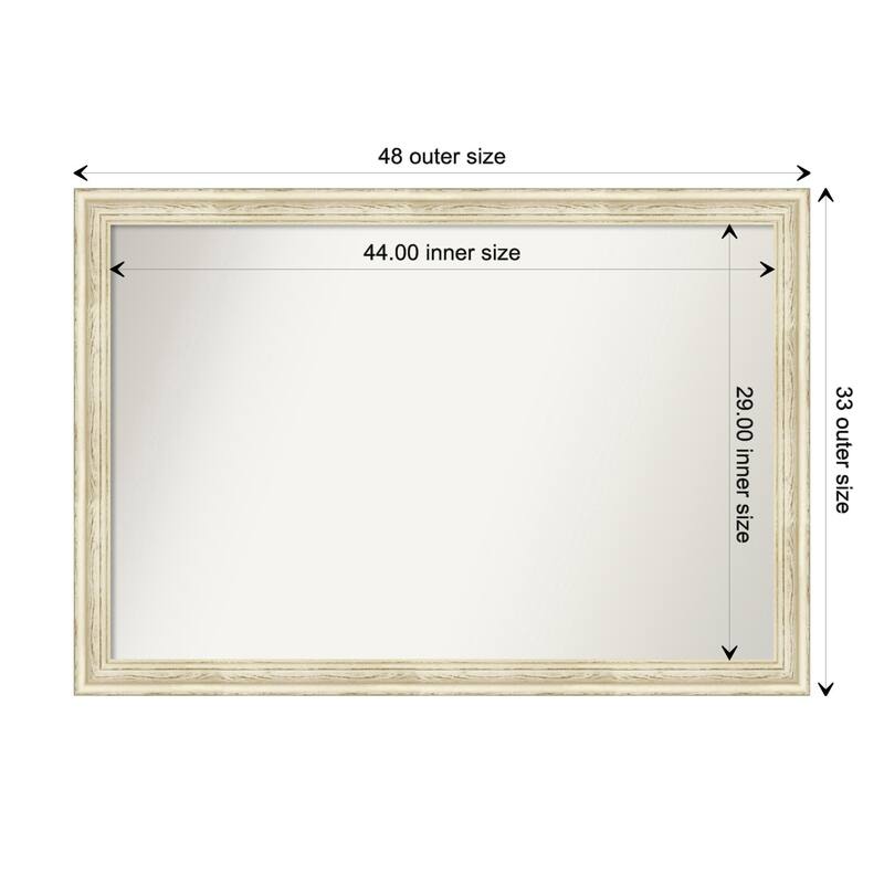 Country White Wash Framed Non-Beveled Custom Wall Mirror, Bathroom Vanity Mirror - Outer Size: 48.5 x 33.5