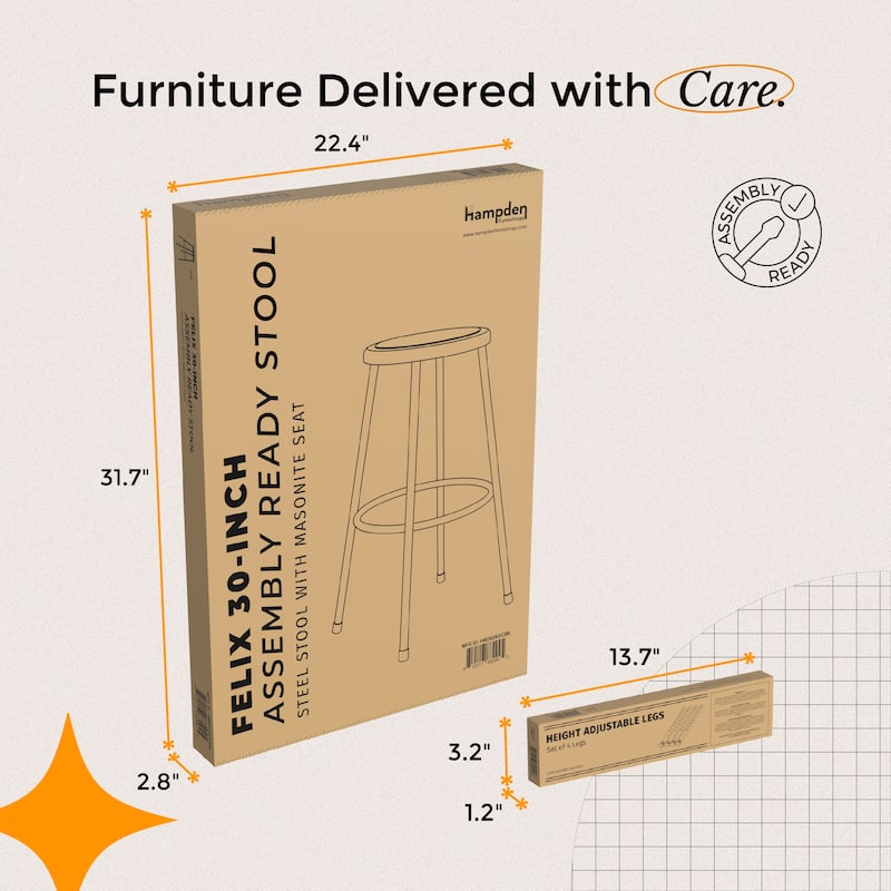 Hampden Furnishings Felix Collection Height Adjustable Steel Stool, AssemblyReady