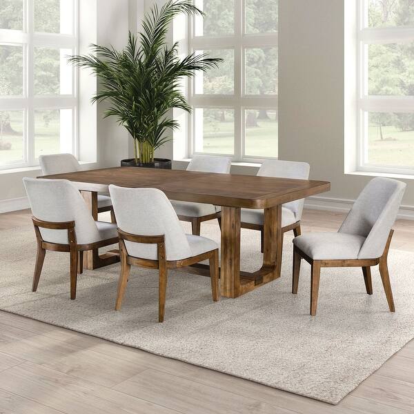 Furniture of America Leopold 7-Piece Chestnut Brown Solid Wood Dining Table Set