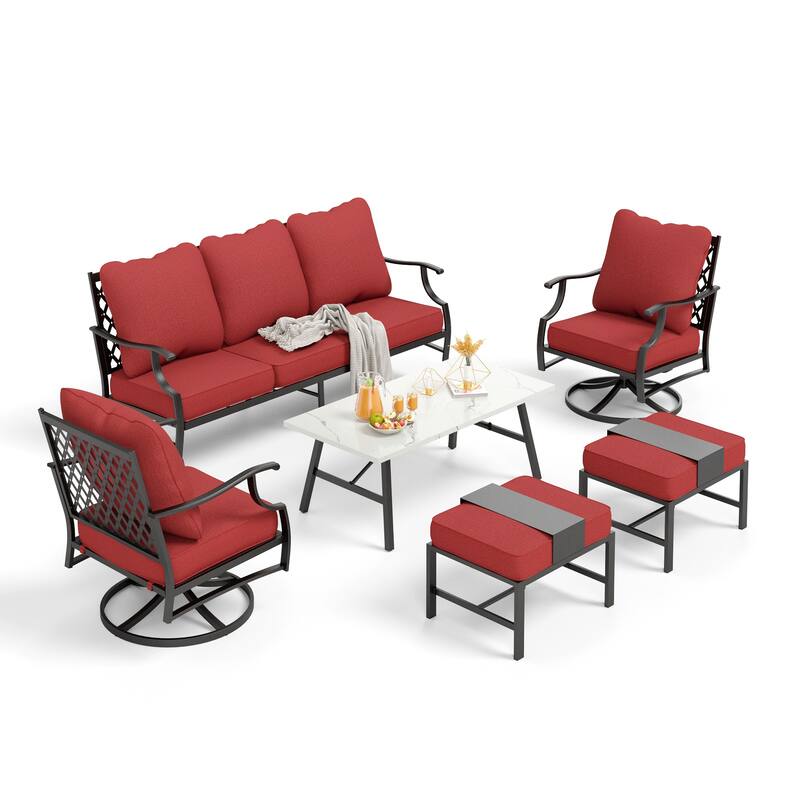 MAISON ARTS 6/7-Piece Patio Conversation Sets, Sofa Set with 2/4 x Single Chairs, 1 x 3-seater Sofa and Coffee Table/Ottomans