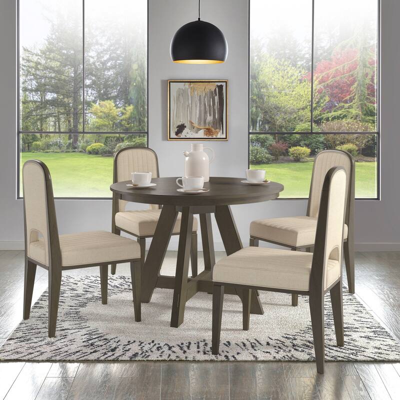 Harstad 42"-60" Extendable Round Dining Set with Channel Stitching Upholstered Chairs by iNSPIRE Q Modern