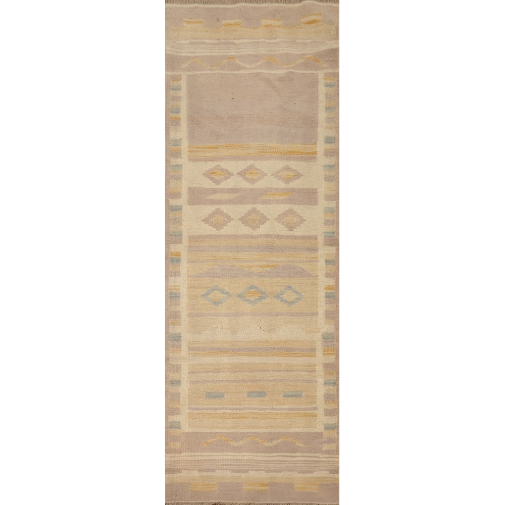 Hand Woven Oriental 100% Wool Carpet Southwestern Tribal Multi-Colored Kilim Runner Rug - 6' 3'' X 1' 10''