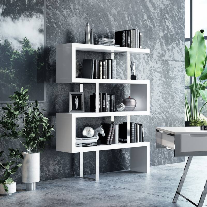 Modrest Maze White High Gloss Bookcase