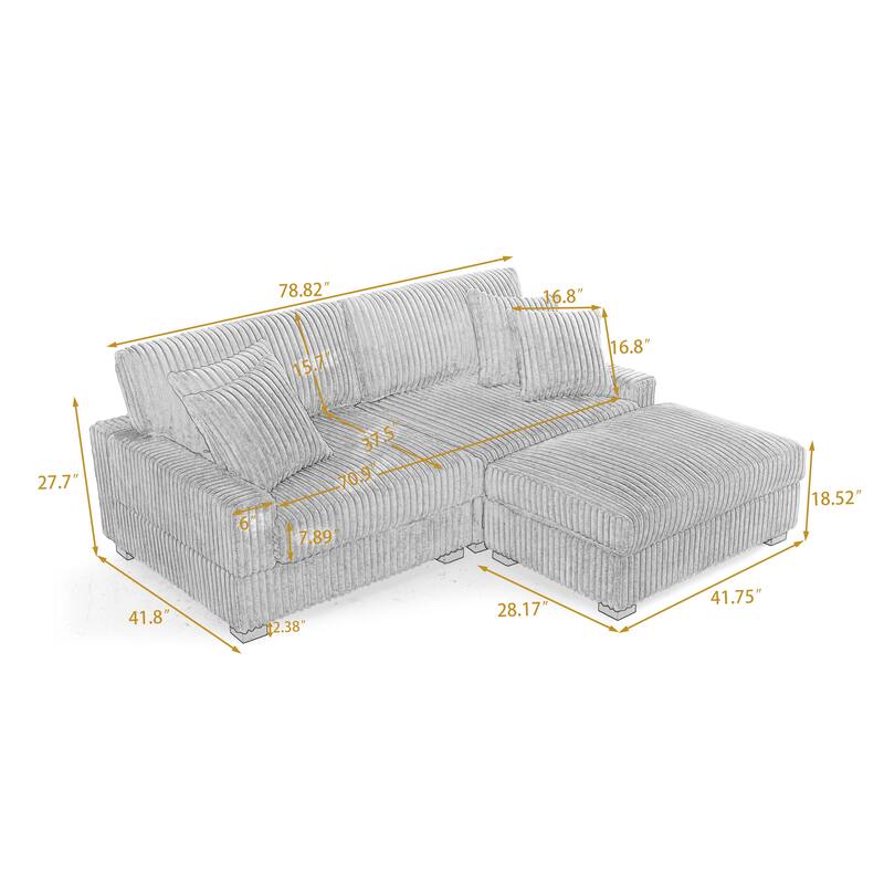 Modular Armchair and Ottoman Set with Adjustable Headrest, Flannel Upholstery