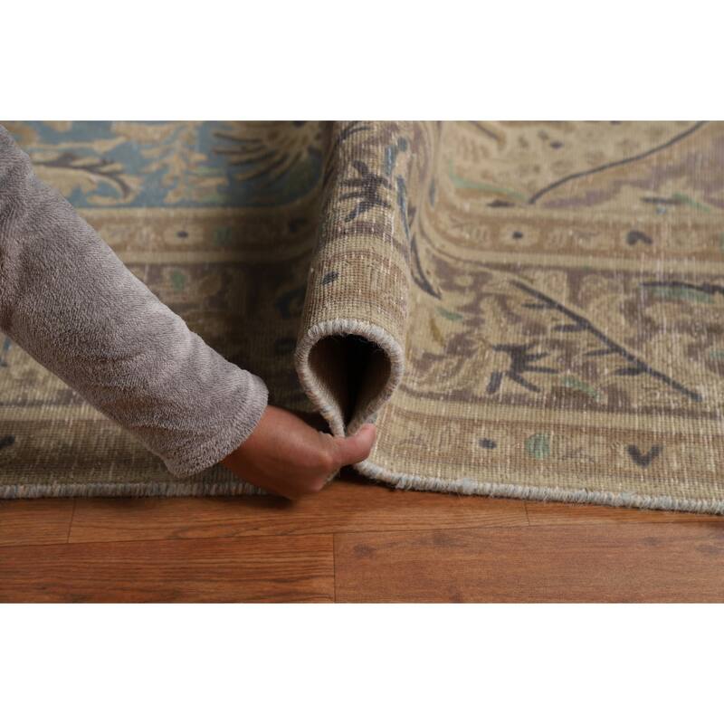 Floral Tabriz Persian Area Rug Hand-Knotted Blue Wool Carpet - 9'10"x 12'10"