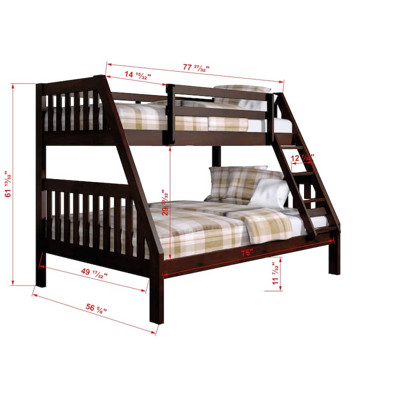 Donco Kids Mission-Style Dark Cappuccino Twin-over-Full Bunk Bed with 2 Storage Drawers