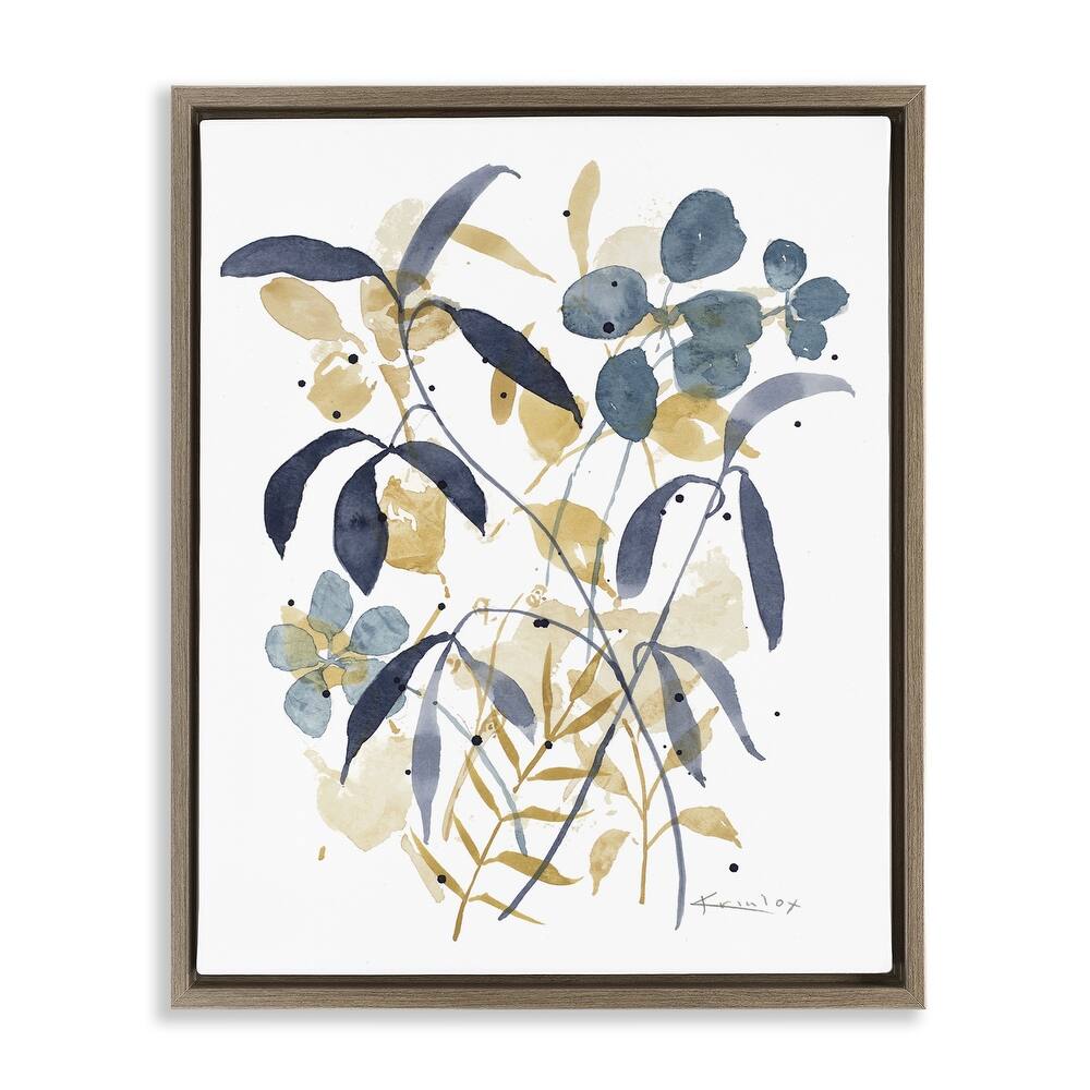 Stupell Blue & Yellow Plant Impressions Framed Floater Canvas Wall Art Design By Krinlox