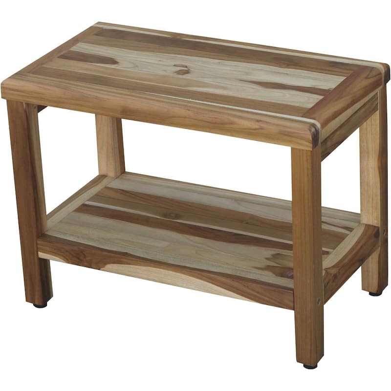 HomeRoots 24" Natural Teak Rectangular Shower Bench With Shelf