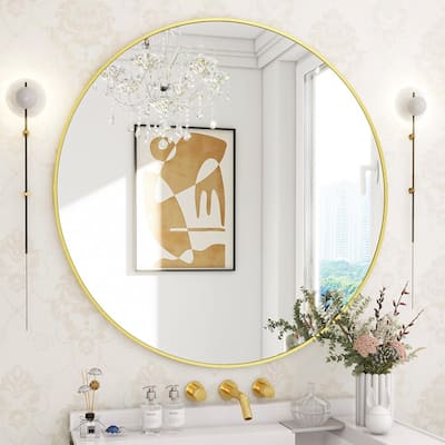 HOMLUX 30 Inch Round Wall Mirror Vanity Bathroom Mirrors with Gold Aluminum Alloy Frame