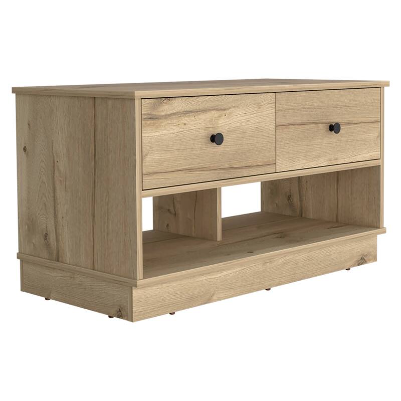 Hamilton 36-inch Wide Storage Bench with 2 Open Shelves and 2 Drawers - Light Oak