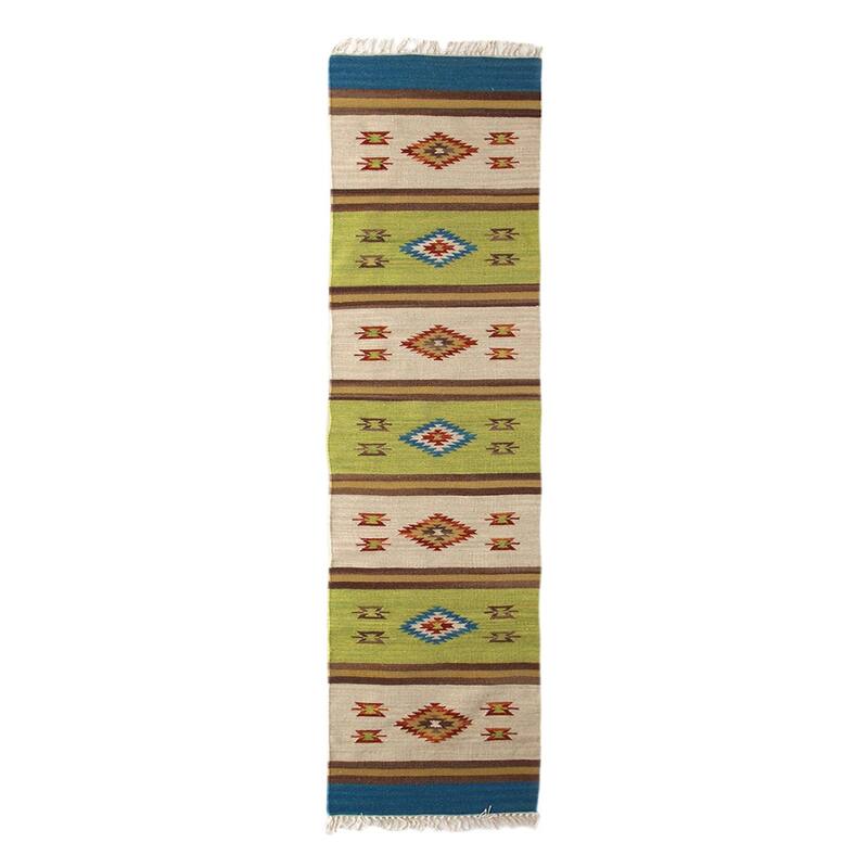 Handmade Diamond Oasis Wool runner (India ) - Big